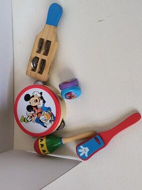 Disney Red Blue Wooden Mickey & Friends Percussion Toy Set